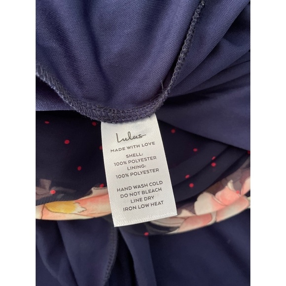 NWT Lulus Loiselle Navy Blue Floral Print Polka Dot Wrap Maxi Dress S M​​​​ - Picture 4 of 14